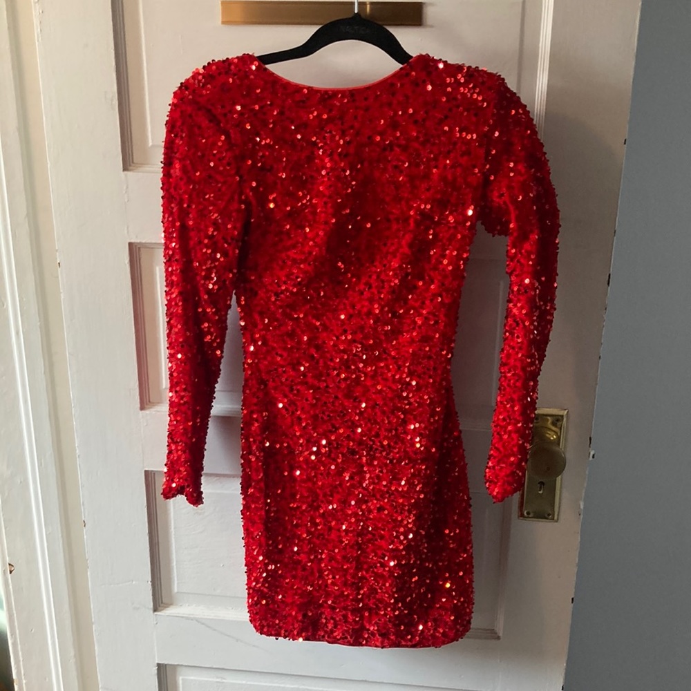 Sequined long sleeve mini dress bright red size S
